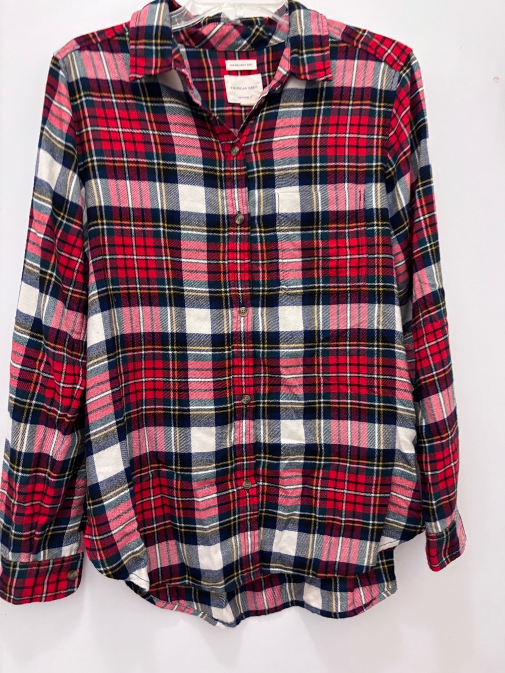 American Eagle Red Plaid Button-Up Shirt